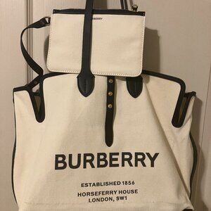 Burberry Logo Canvas Leather Tote Bag